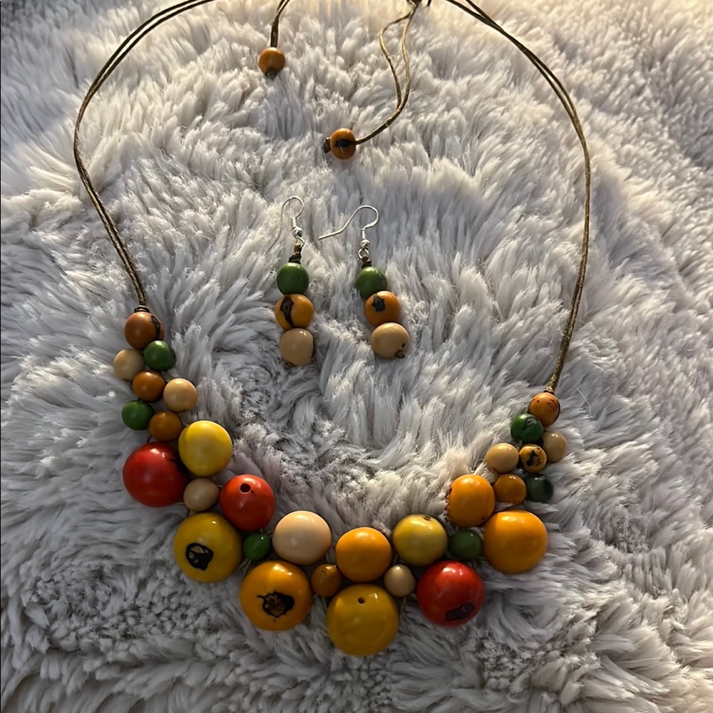 Colorful Beaded Necklace and Earring Set